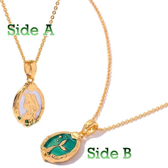 “Mermaid Profile & Tail” Cameo Silhouette Bubble Starfish Two-Way 18K Necklace - Picture 2 of 16